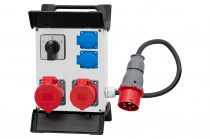 Distribution box R-240 - sockets 2x32A 5p, 2x230V, switch panel left-right, plug 32A 5p, cable 5x4mm2 H07RN-F /1,5m/  with plastic frame