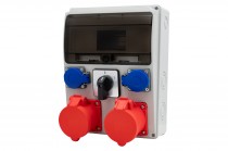 Distribution box LAGO 11M - panel mounted sockets 16/5, 32/5, 2x230V, switch panel 0-1 (32A)