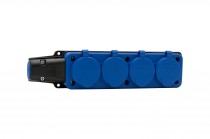 Rubber 4 way connector 4x230V 16A IP54 blue