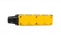 Rubber 4 way connector 4x230V 16A IP54 yellow